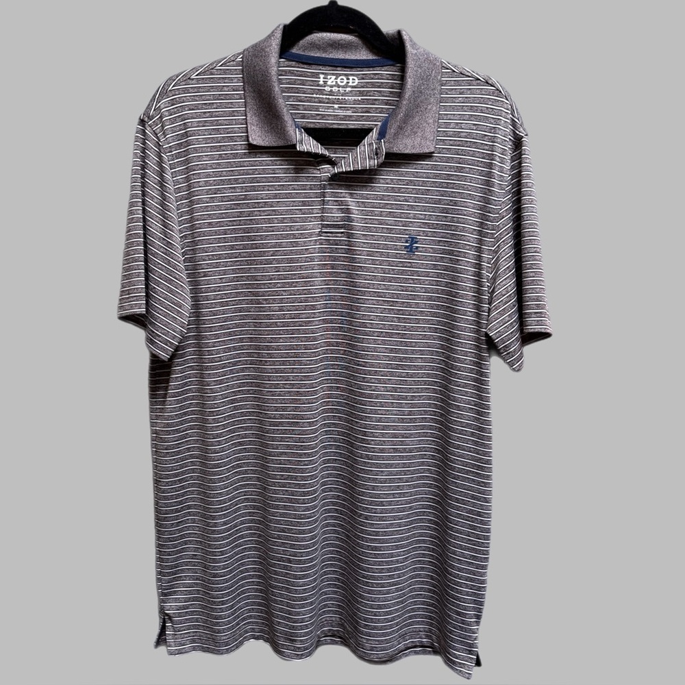 IZOD Men's Striped Golf Polo Shirt - Gray & White Stripes